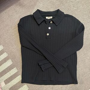 Madewell Women’s XS Black Ribbed Long Sleeve Polo Shirt
